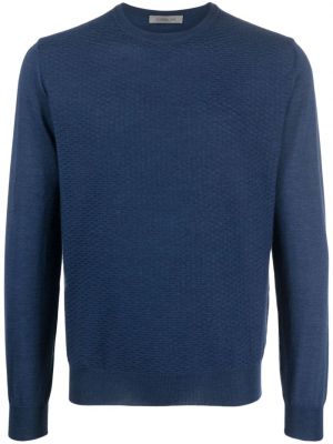 Sweter wełniany z okrągłym dekoltem Corneliani niebieski