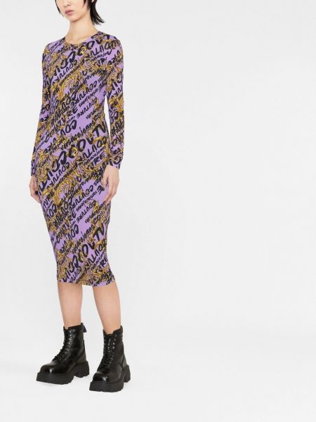 Midi šaty s potiskem Versace Jeans Couture fialové