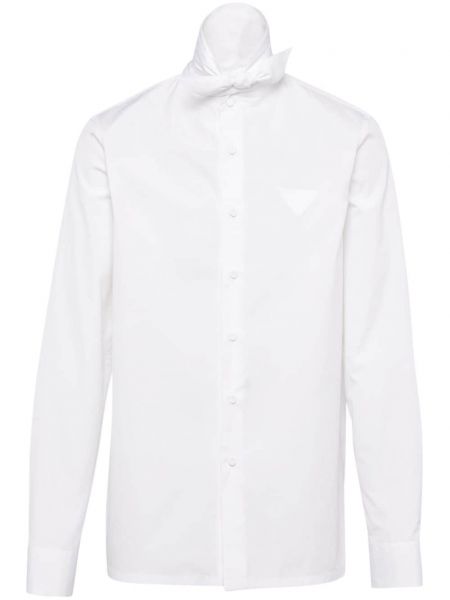 Długa koszula z kokardką bawełniana Prada biała