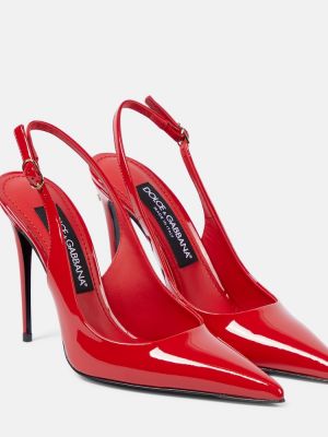 Кожени полуотворени обувки от лакирана кожа с отворена пета Dolce&gabbana червено