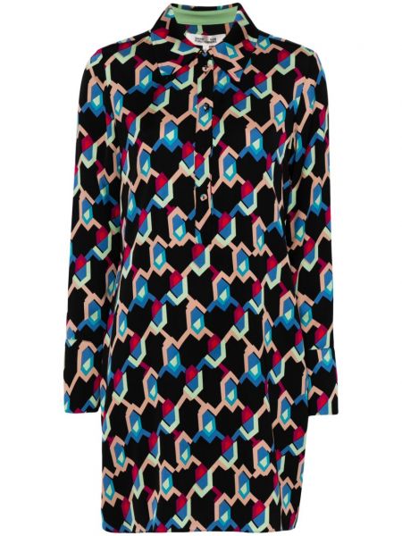 Kleid mit kragen mit print Dvf Diane Von Furstenberg schwarz