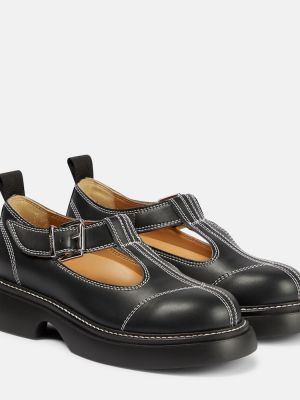 Кожени полуотворени обувки с катарама Ganni черно