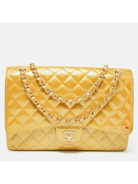 Bolsa de hombro de cuero retro Chanel Vintage amarillo