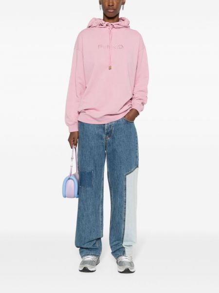 Kokvilnas kapučdžemperis ar izšuvumiem Pinko rozā