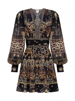 Леопардовое шелковое платье мини с принтом Camilla