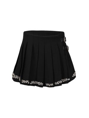 Mini spódniczka wełniana plisowana z kryształkami Des Phemmes czarna