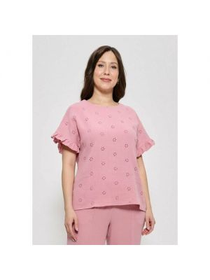 Блуза CLEO, повседневный стиль, укороченный рукав, однотонная, 62 розовый