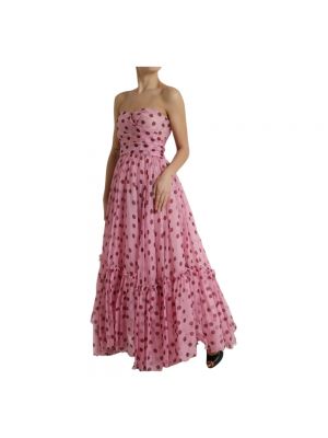 Vestido largo de seda con lunares Dolce & Gabbana rosa