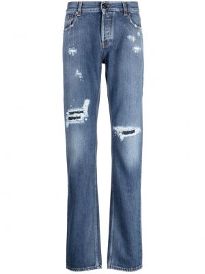 Straight fit džíny s oděrkami Roberto Cavalli modré