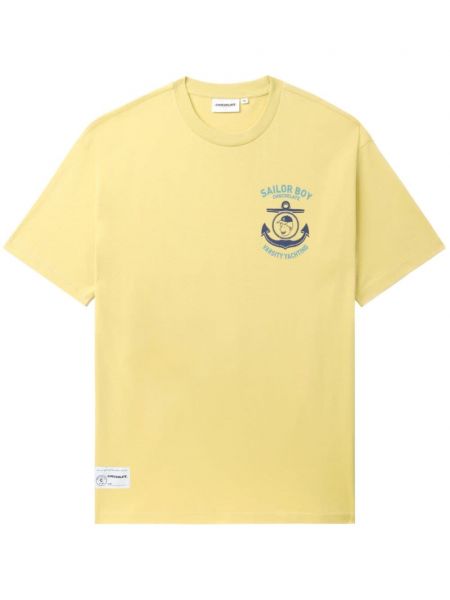 Bombažna majica s potiskom Chocoolate rumena