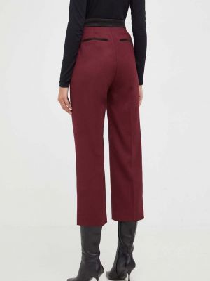 Jednobarevné vlněné kalhoty s vysokým pasem Boss vínové