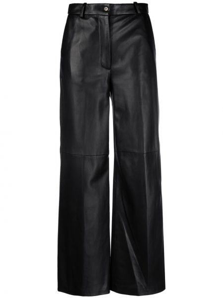 Δερμάτινο παντελόνι με ίσιο πόδι Loulou Studio μαύρο