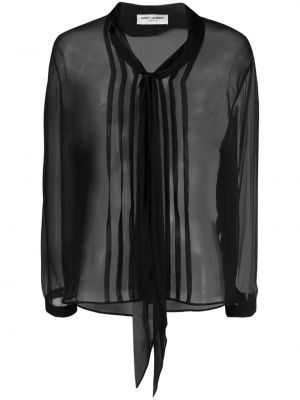 Przezroczysta jedwabna koszula z kokardką Saint Laurent czarna