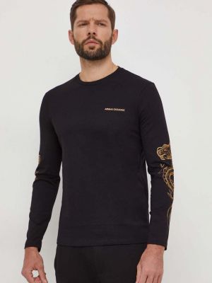 Bavlněné tričko s dlouhým rukávem s dlouhými rukávy s aplikacemi Armani Exchange černé