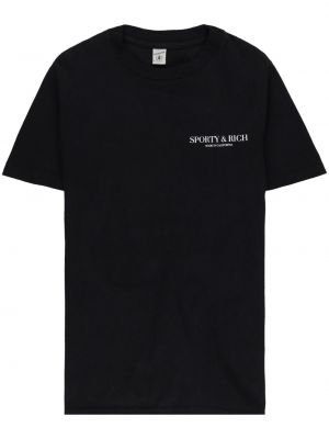 Raštuotas medvilninis marškinėliai Sporty & Rich juoda