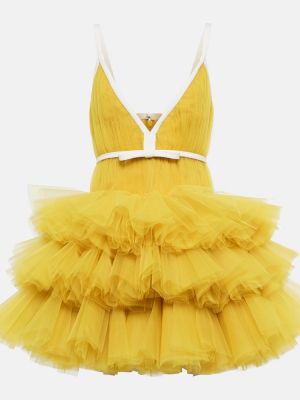Mini vestido con volantes de tul Giambattista Valli amarillo