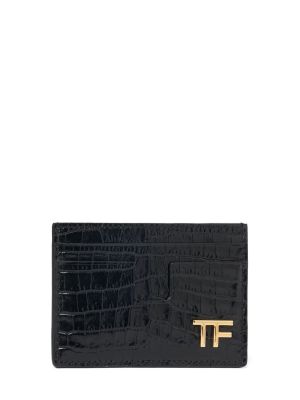 Portafoglio di pelle con stampa Tom Ford nero