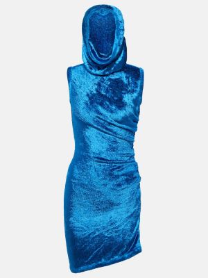Mini robe en velours à capuche Alaïa bleu