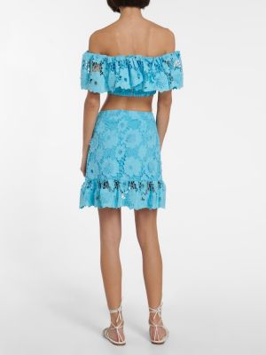 Krajkové bavlněné mini sukně Self-portrait modré