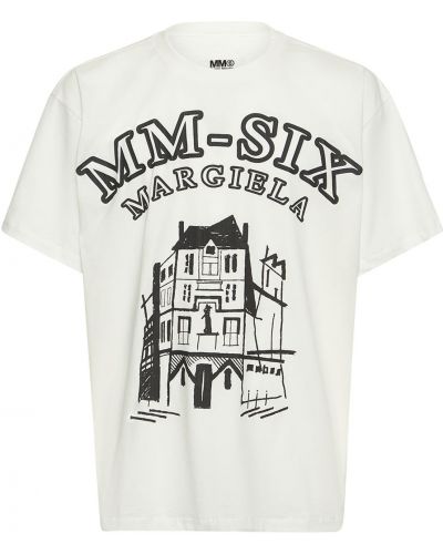 Bavlněné tričko s potiskem jersey Mm6 Maison Margiela bílé