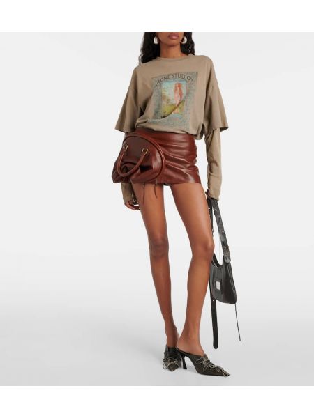 Kožená sukně s nízkým pasem Acne Studios hnědé