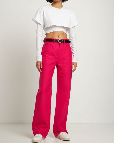 Bavlnené džínsy s rovným strihom Wandler ružová