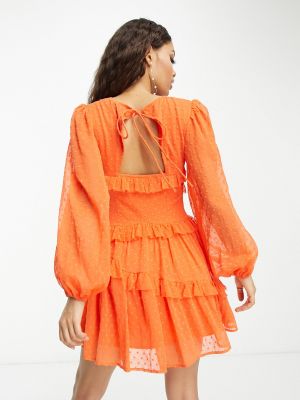 Платье мини на пуговицах в горошек Asos оранжевое