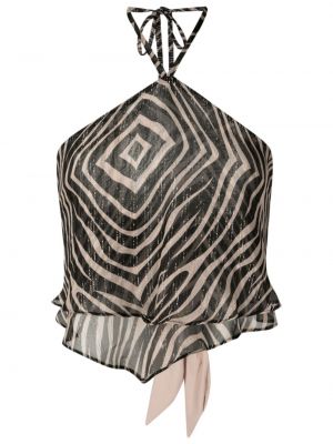 Top de mătase cu imagine cu model zebră Amir Slama negru