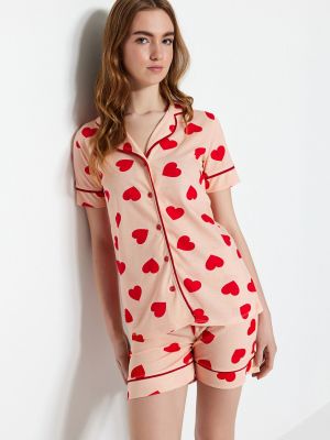 Пижама със сърца Trendyol розово