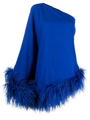 Koktejl obleka s perjem Taller Marmo modra
