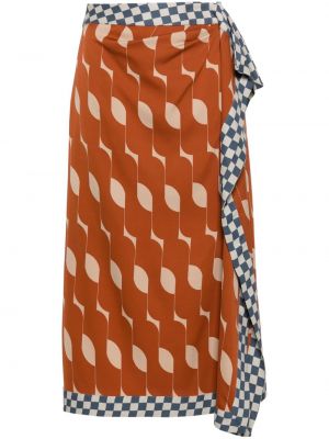 Suknja s printom s draperijom Dries Van Noten narančasta