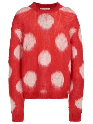 Pleten pikčasti pulover Marni rdeča