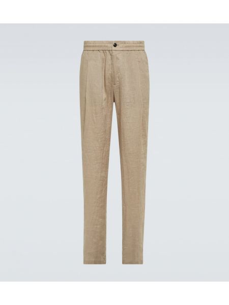 Pantalones chinos de lino plisados Giorgio Armani beige