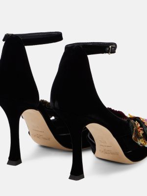 Pantofi cu toc de catifea cu model floral Jimmy Choo negru
