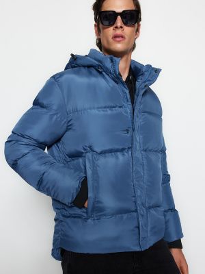 Zimski plašč s kapuco Trendyol modra