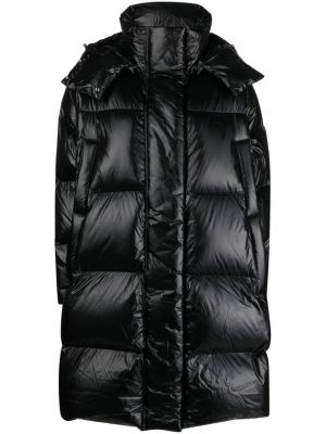 Černý péřový kabát s výšivkou s potiskem Adidas