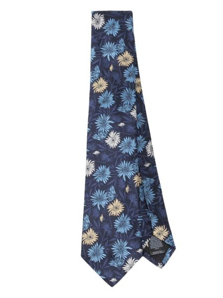 Жакардова копринена вратовръзка на цветя Paul Smith синьо