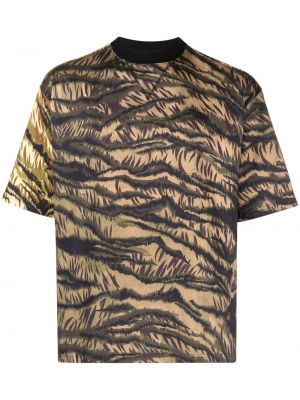 Tigrované bavlnené tričko s potlačou Roberto Cavalli hnedá