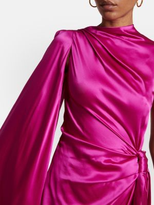 Jedwabna satynowa sukienka długa asymetryczna Roksanda różowa