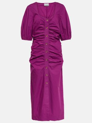 Robe mi-longue en coton Ganni violet