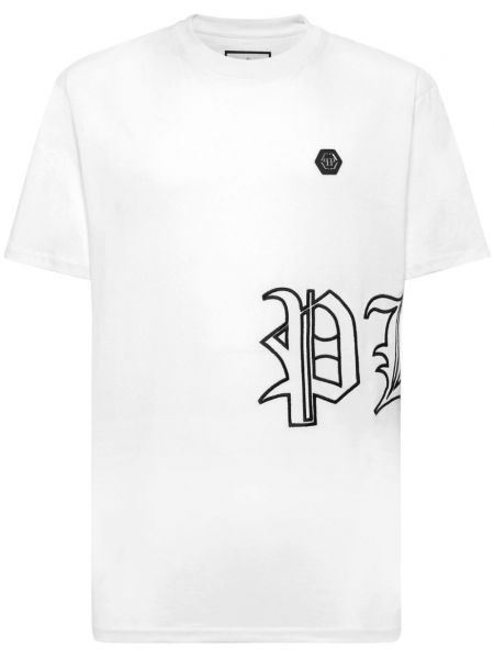 Βαμβακερή μπλούζα με κέντημα Philipp Plein λευκό