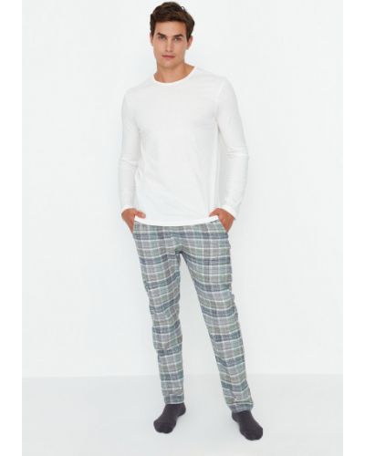 Pletené kockované priliehavé pyžamo Trendyol