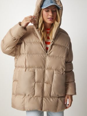 Oversized παλτό με κουκούλα Happiness İstanbul μπεζ