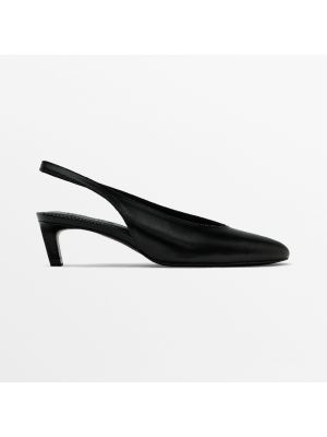 Туфли на каблуке с круглым носком с открытой пяткой Massimo Dutti черные