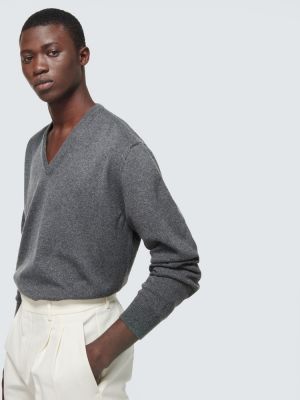 Кашмирен пуловер с v-образно деколте Loro Piana сиво