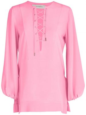 Μεταξωτό πουκάμισο με κορδόνια με δαντέλα Silvia Tcherassi ροζ