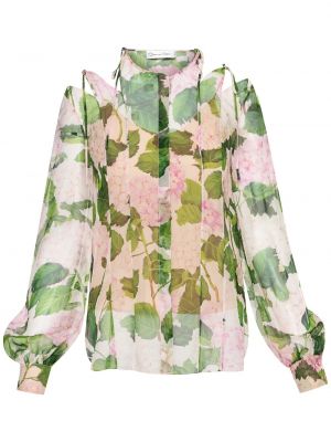 Копринена блуза на цветя с принт Oscar De La Renta розово
