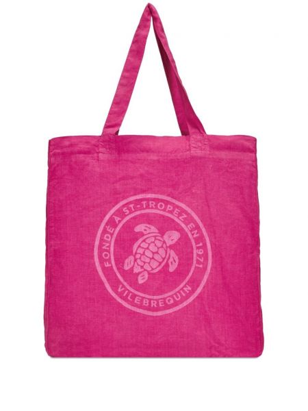 Raštuota lininė paplūdimio krepšys Vilebrequin rožinė