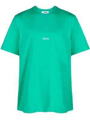 T-shirt con stampa con scollo tondo Msgm verde