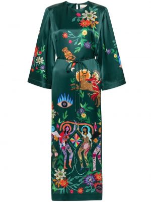 Jedwabna sukienka midi z nadrukiem Alemais zielona